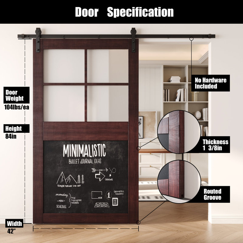 Porte de grange non assemblée et finie en acajou de 42 po x 84 po Homacer Red Homacer, usage intérieur seulement