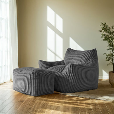 Large Corduroy Bean Bag Chair with Ottoman Memory Foam Lazy Floor Sofa by Trule