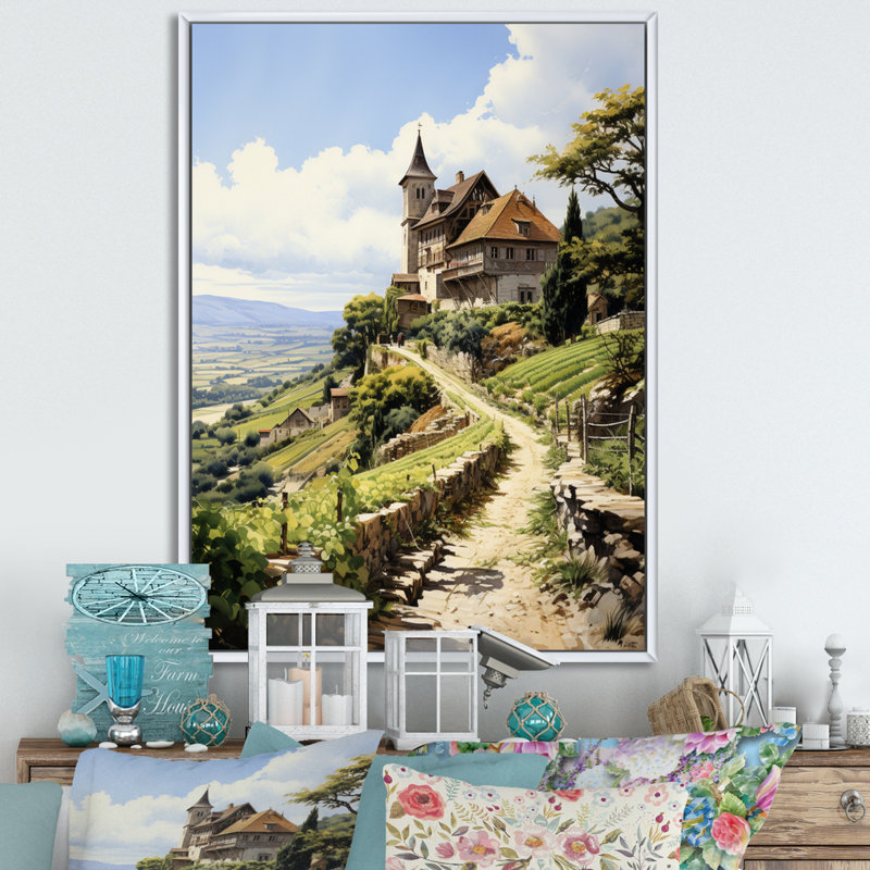 Green Vineyard Historic Elegance, reproduction d'art sur toile encadrée, H 32 po x l 16 po x P 1 po, Cadre flottant blanc