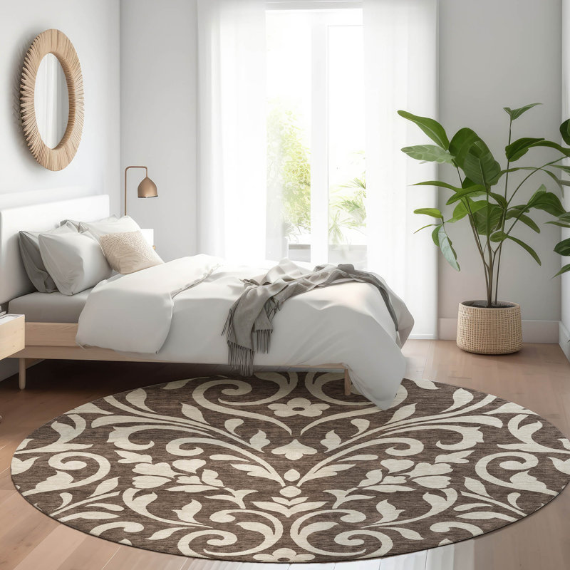 Premium Machine Washable Prisco Chocolate Rug, Round 8'