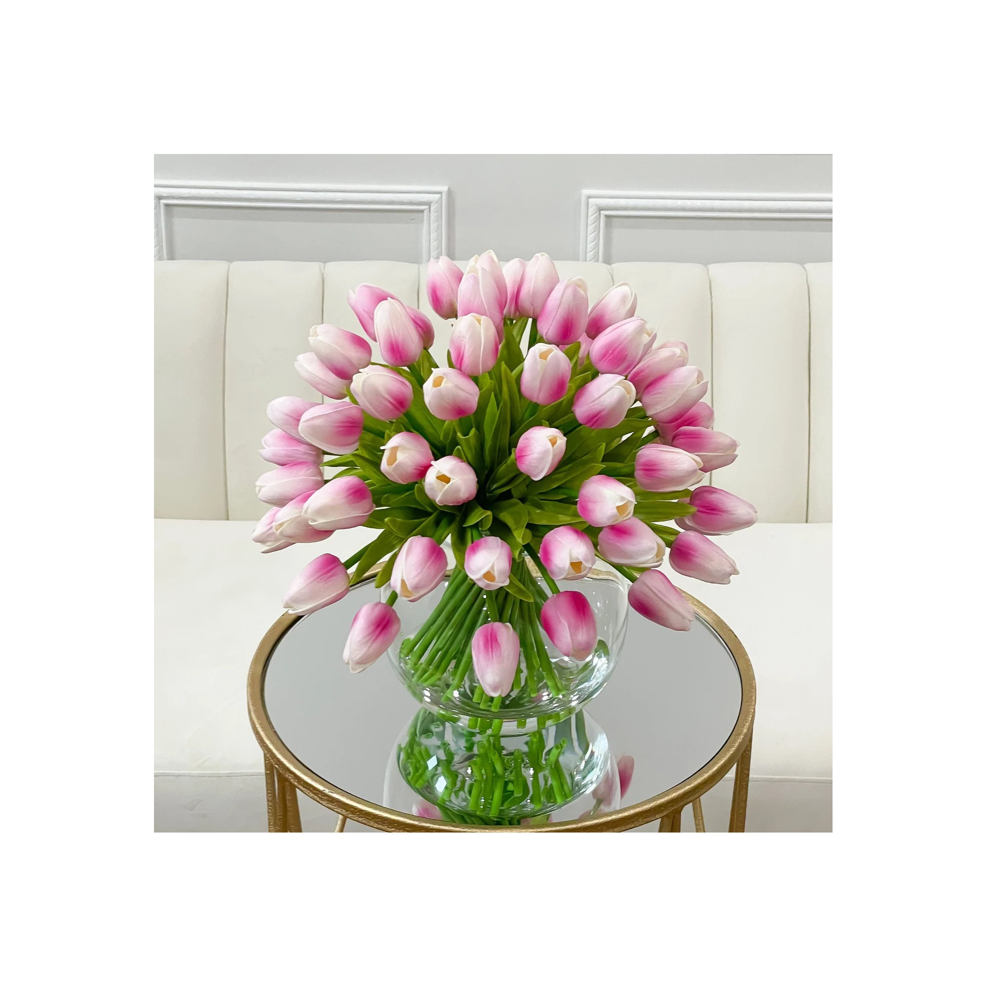 Real Touch Tulips Centerpiece In Vase, Pink Ombre White