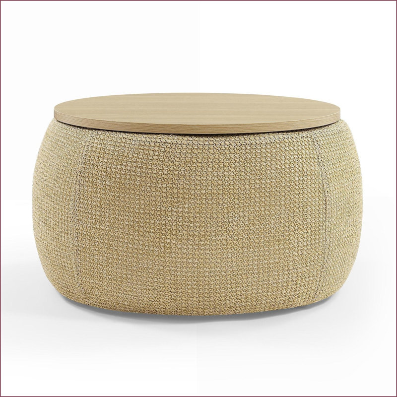 Ottoman with Storage, 2-in-1 End Table Footstool, 25.5x25.5x14.5, Natural | Plastic Upholstery