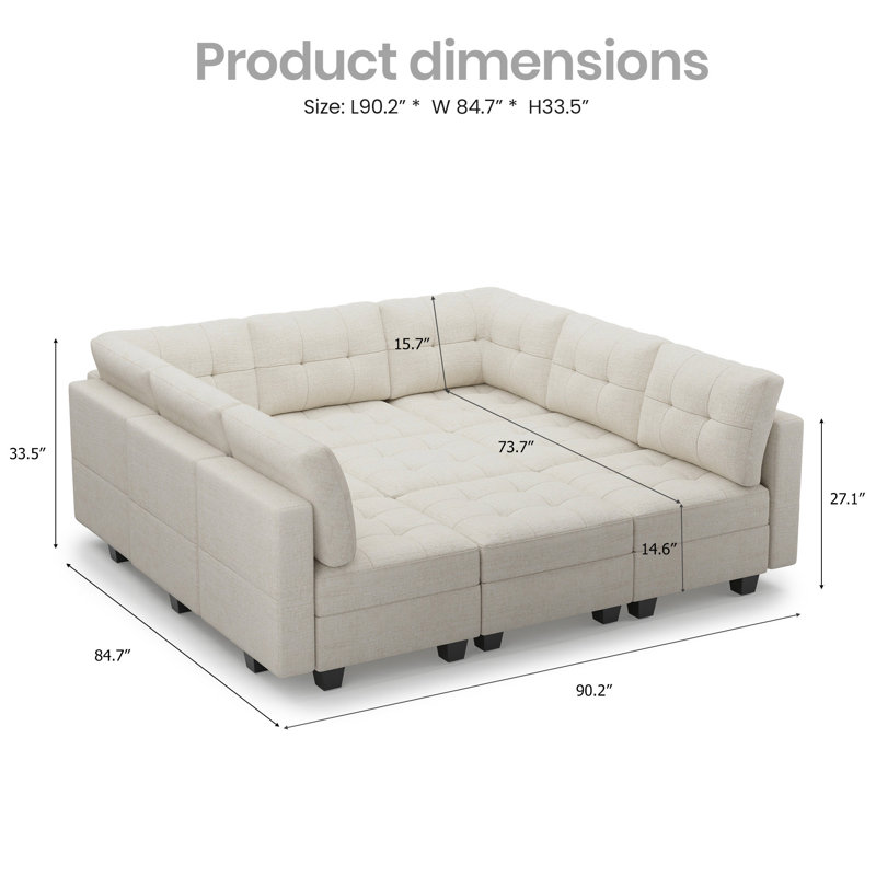 Buckleton 9 - Piece Velvet Upholstered Sectional Sofa Bed Convertible Modular Sofa Living room Storage Couch, 9 Single Storage Seat