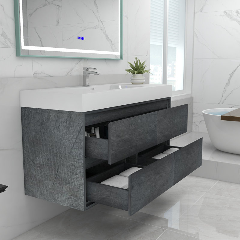 48'' Single Bathroom Vanity with Acrylic Top, Smoke Oak