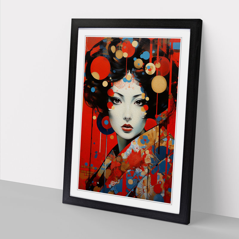 Geisha Dadaism Art - Framed Print, Black Framed, 64cm H x 46cm W