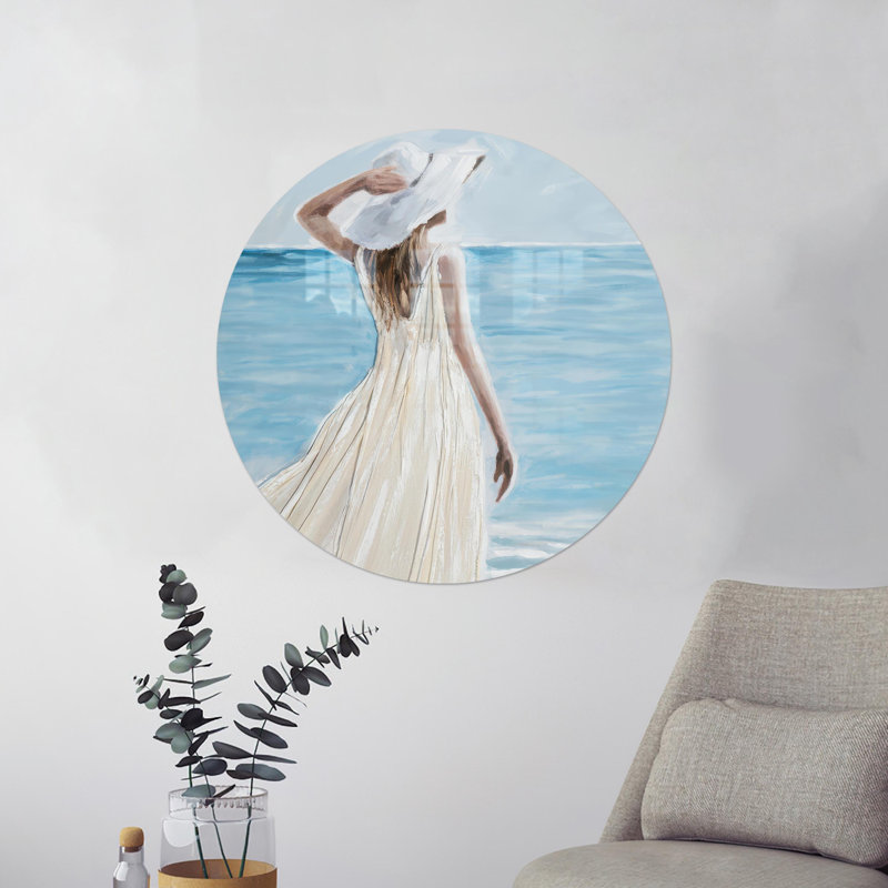 Art mural moderne en verre avec une robe de dame contemporaine, idéale pour les fêtes, H 27,6 po x l 27,6 po