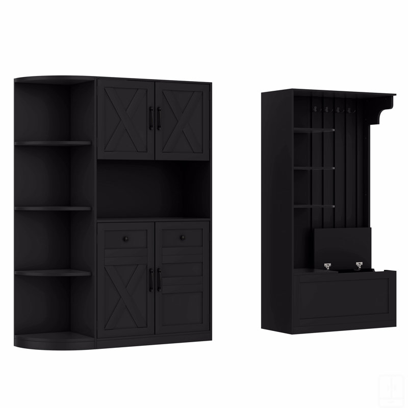 Allen Hall Tree with Storage Cabinet & 4 Hooks, Black