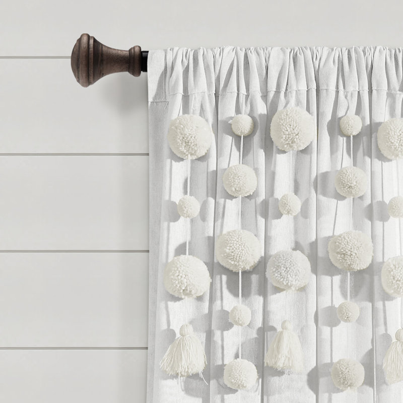 Panneau de rideau simple semi-diaphane avec passe-tringle Tassel Window, Blanc, L 52 po x L 95 po
