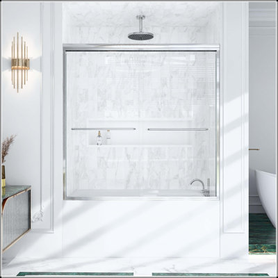 Semi-Frameless Double Sliding Shower Door with 6mm Tempered Glass, Stainless Steel Rollers, and Multi-Layer Waterproofing
