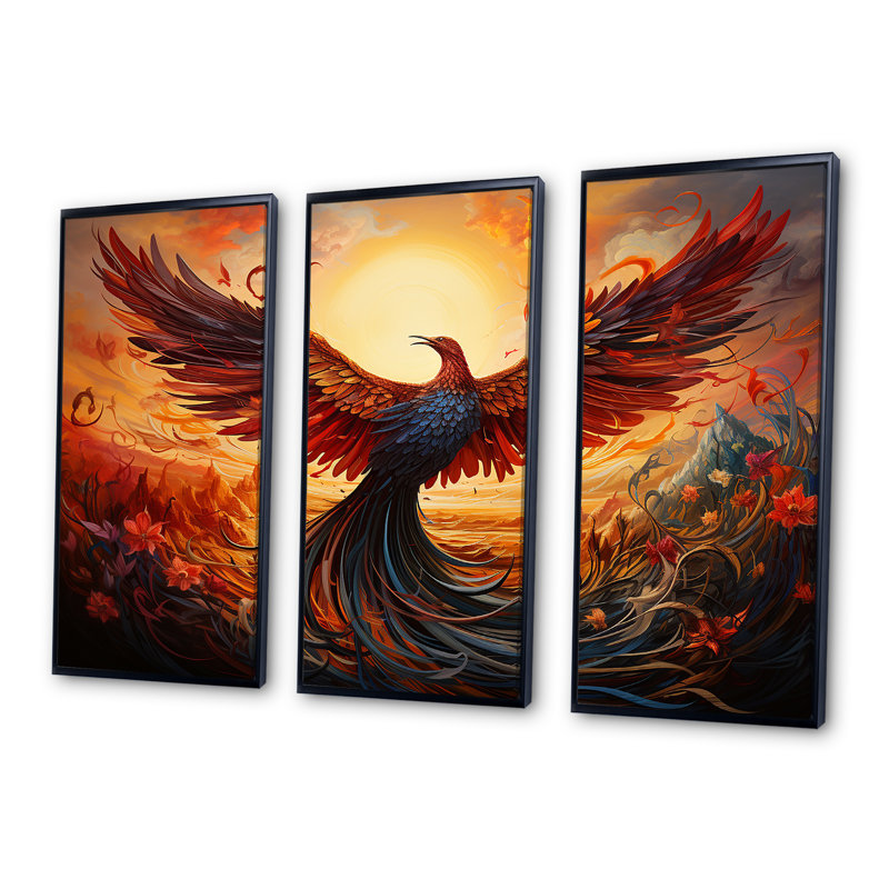 Art mural, résilience, renaissance du Phénix II, H 28 po x l 36 po, Cadre flottant noir