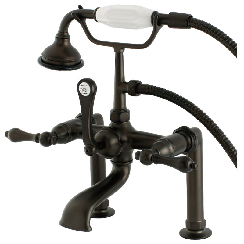 Robinet pour baignoire à pattes à 3 poignées et fixation sur le comptoir à 3 trous et cuivres Kingston, Bronze huilé