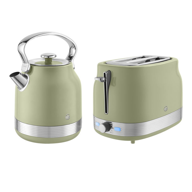Swan Retro Kitchen Set, 1.7L Rapid Boil Traditional Kettle and 2 Slice Toaster, Non-Slip Feet, Green