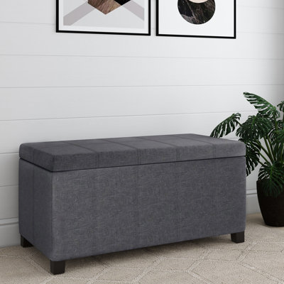 Repose-pieds de rangement rectangulaire en tissu d'aspect lin avec dessus relevable Dover