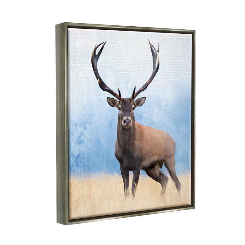 «Deer In Open Field» par Kim Allen, H 21 po x l 17 po x P 1,7 po, Cadre flottant gris lustré