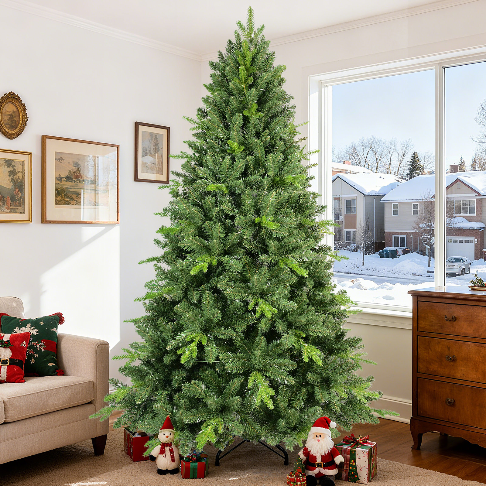 Unlit Artificial Christmas Tree with PVC/PE Mixed Branch Tips & Foldable metal base, 8'