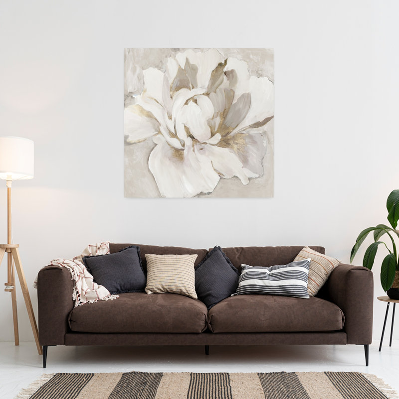 Pivoine blanche et dorée, délicate et élégante pivoine minimaliste, H 36 po x l 36 po
