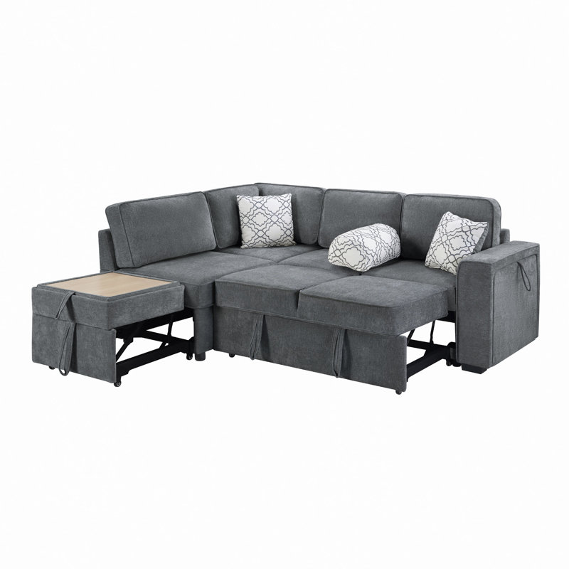 Canapé-lit modulaire convertible de 83,9 po avec deux couchettes coulissantes, une table rabattable, des ports USB, un porte-gobelet et un rangement pour le salon