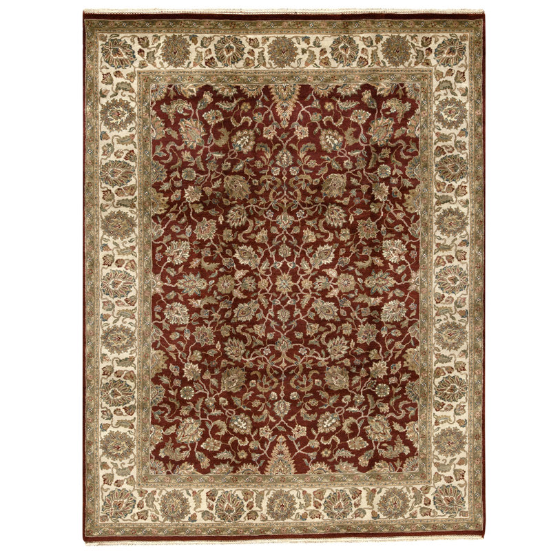 Hand Knotted Wool Oriental Area Rug in Red And Cream