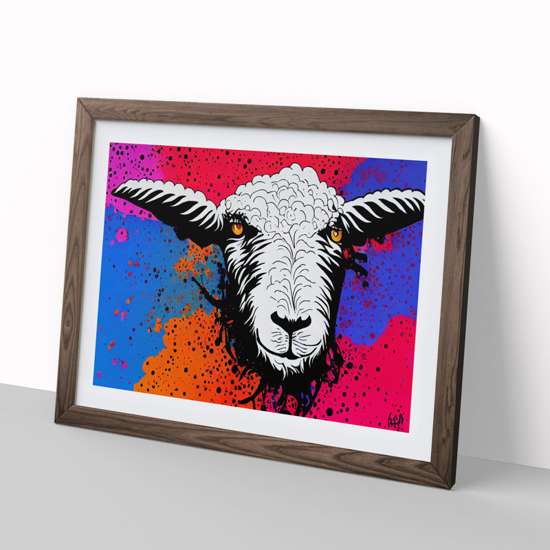 Colourful Sheep Vol.1 - Single Picture Frame Print, Walnut Framed, 34cm H x 46cm W x 2cm D