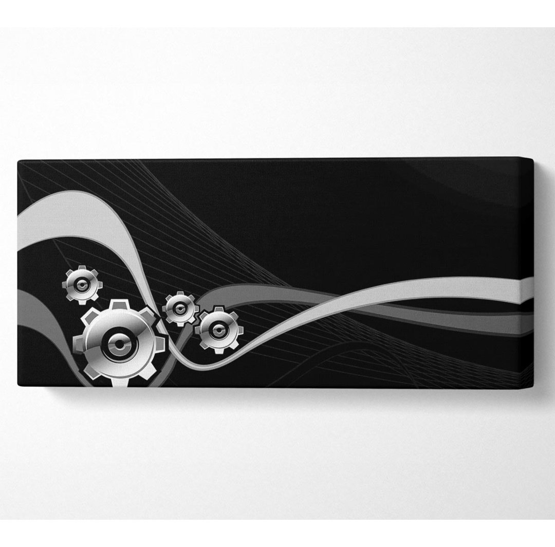 Silver Cogs Of Time - Panorama-Kunstdrucke auf Leinwand - Wrapped Canvas