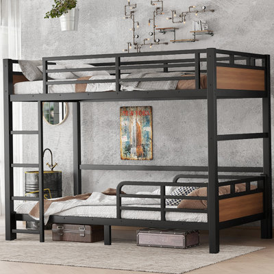 Metal Bunk Bed/Metal Loft Bed,Separable Bunk Beds,with raised security fence,Walnut Color by 17 Stories