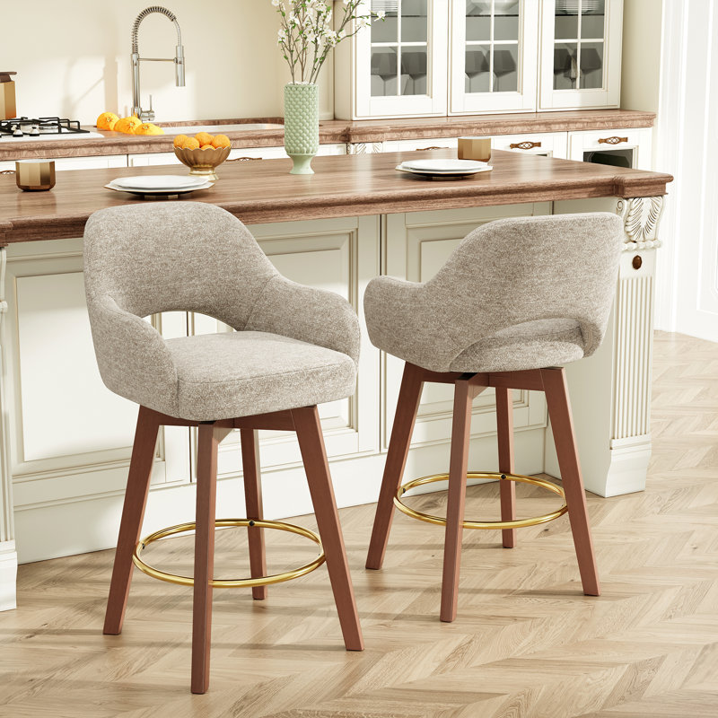 Tabouret de bar rotatif moderne avec accoudoirs et siège rembourré en tissu, Chameau