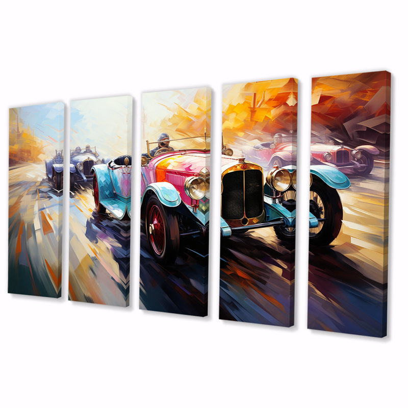 «Blue Race», art mural bleu et jaune, H 32 po x l 80 po
