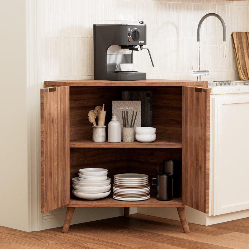 Armoire de rangement d'angle moderne en bois avec portes sculptées arquées, armoire peu encombrante pour le salon, la cuisine, la salle de bain, buffet robuste pour le bar et la maison