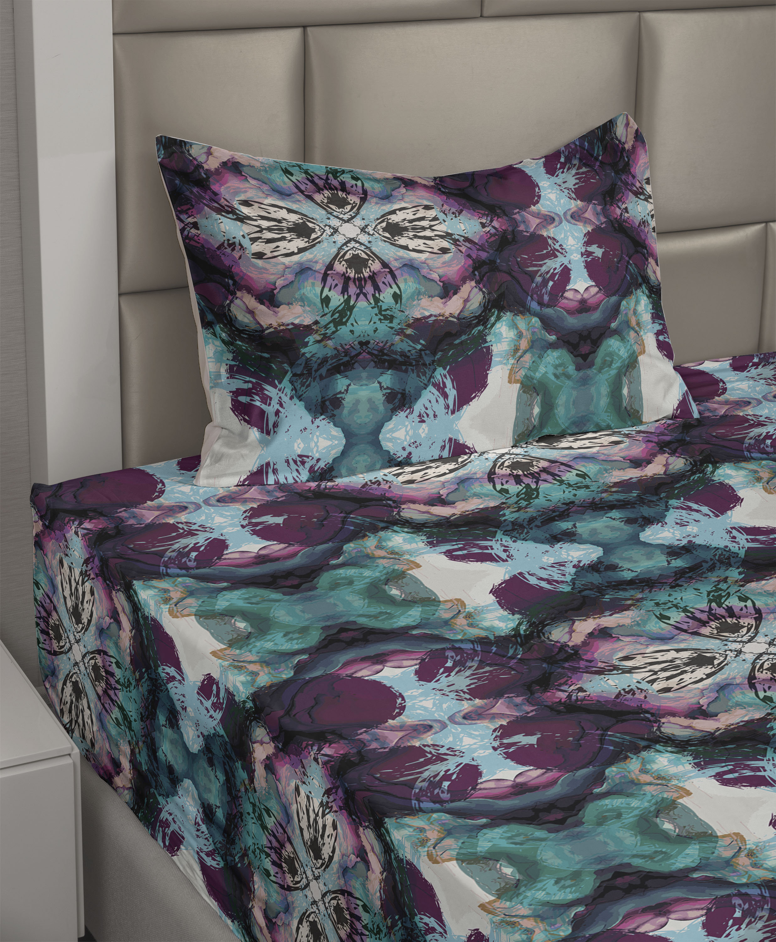 Ambesonne Abstract Boho Sheet Set Psychedelic Hues Art Teal Raspberry ...