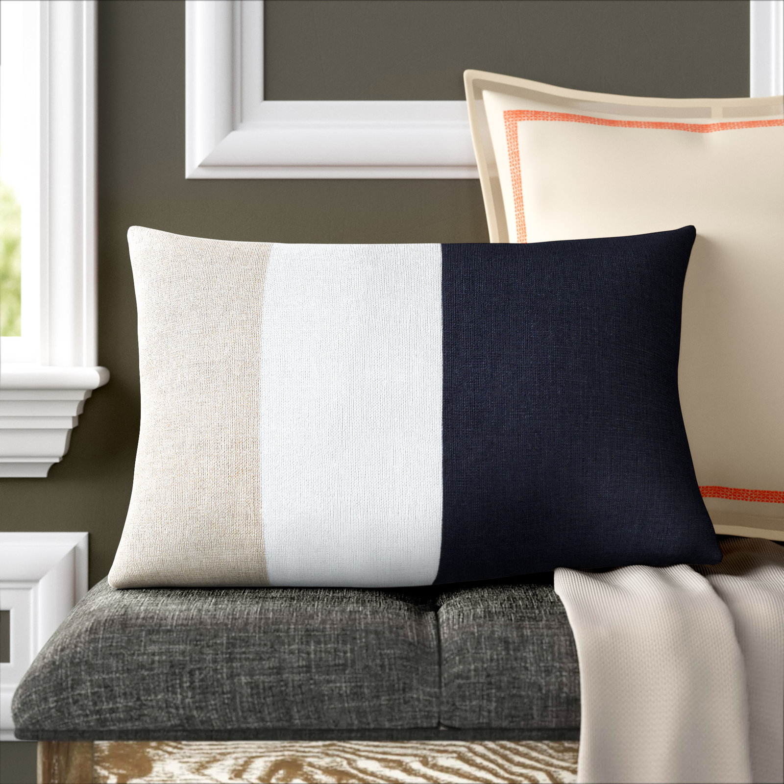 Hegg Striped Linen Lumbar Throw Pillow, Polyester/Polyfill