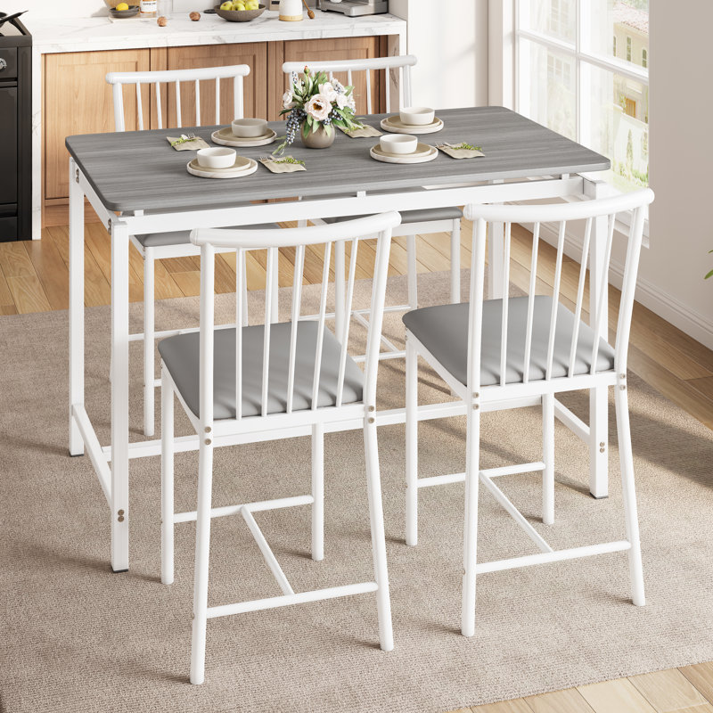 Ensemble de table de salle à manger 5 pièces avec 5 chaises rembourrées, Brun