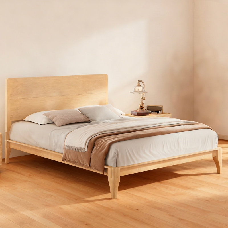Mid-Century Modern 12 Inch Bamboo Wood Platform Bed with Wood Slat Support, No Box Spring Needed, Easy Assembly, Queen