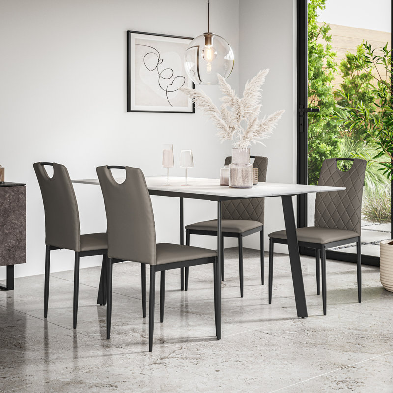 Davaeh 4 - Person Dining Set, White/Black/Grey