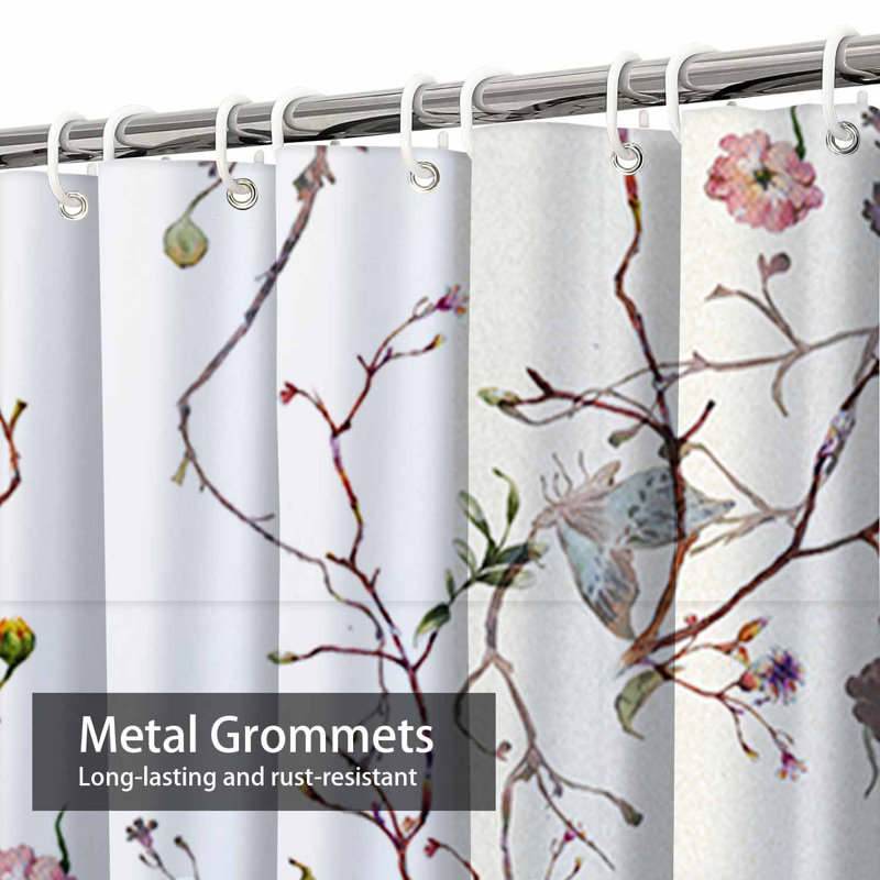 Watercolor Leaf Flowers Seamless White Abstract Botanical Waterproof Shower Curtain with 12 Hooks, 72" L x 84" W