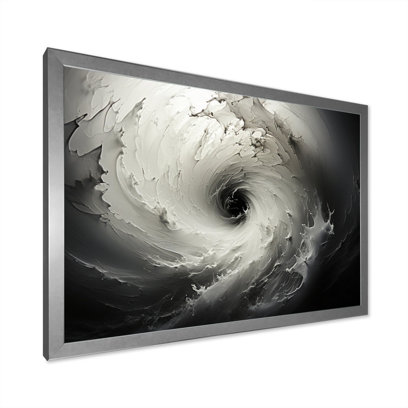 Tempête tourbillonnante grise abstraite III sur toile, H 12 po x l 20 po x P 1 po, Cadre simple argenté
