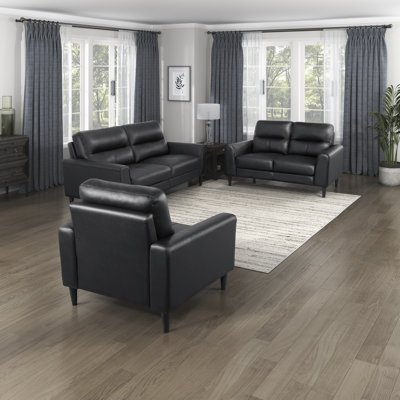 Ensemble de salon moderne en cuir fleur véritable 3 pièces Upton