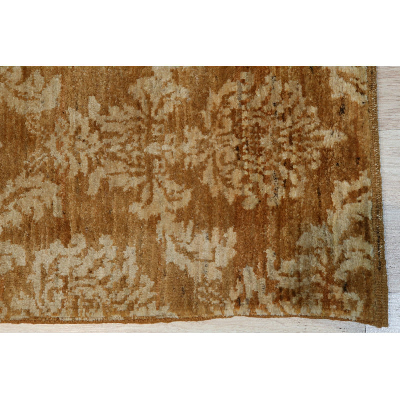 3x13 Brown Hand-Knotted Wool Floral Brocade Classic Traditional Modern Contemporary Carpet Rug
