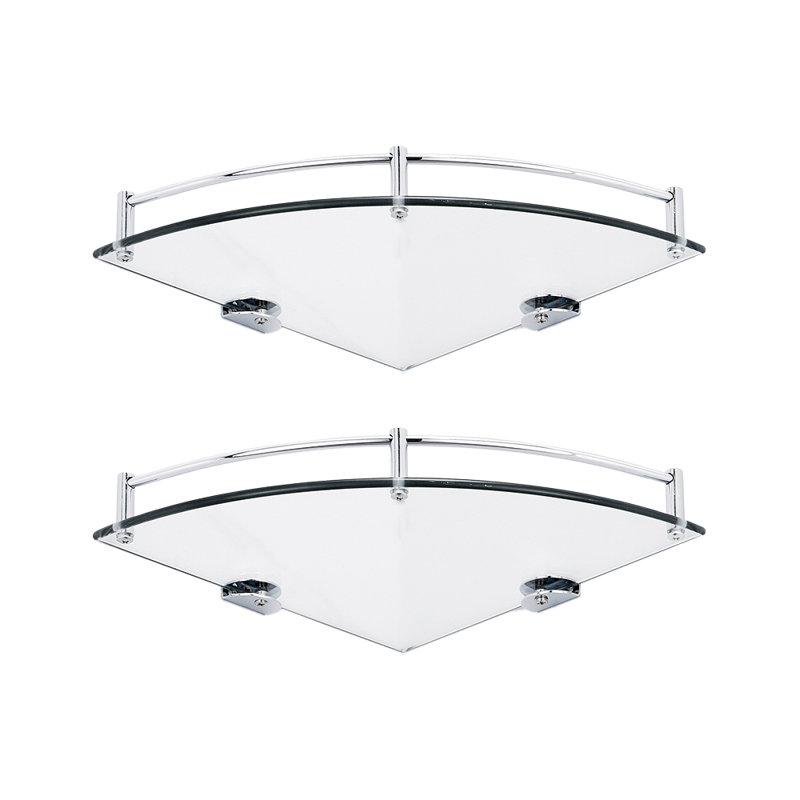 Carlena 2 Piece Triangle Glass Corner Shelf, Silver