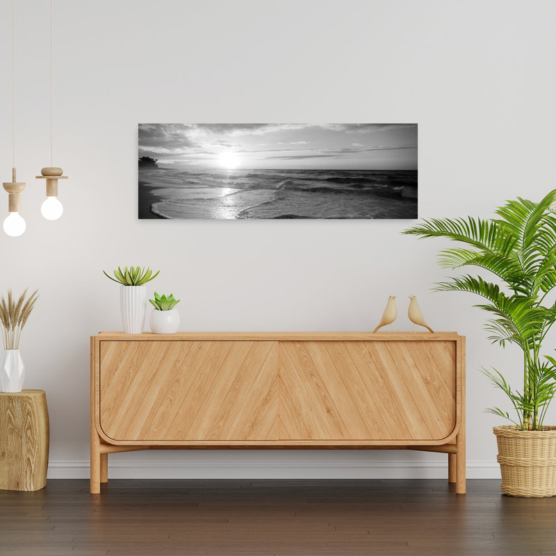 Coucher de soleil sur la mer, paysage contemporain abstrait, art mural, H 12 po x l 36 po
