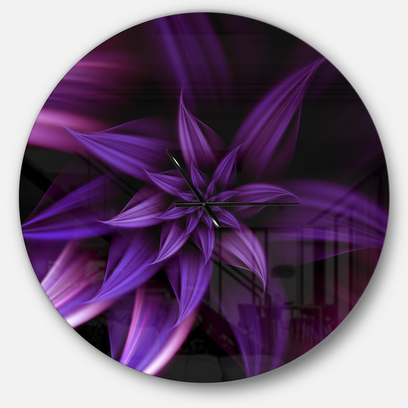 Fractale fleur mauve - horloge murale moderne, Surdimensionné