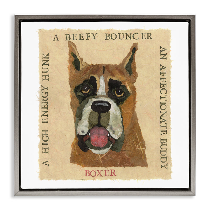 "Fun Boxer Pet", art mural encadré flottant par Nancy Overton, Cadre flottant gris, H 18 po x l 18 po