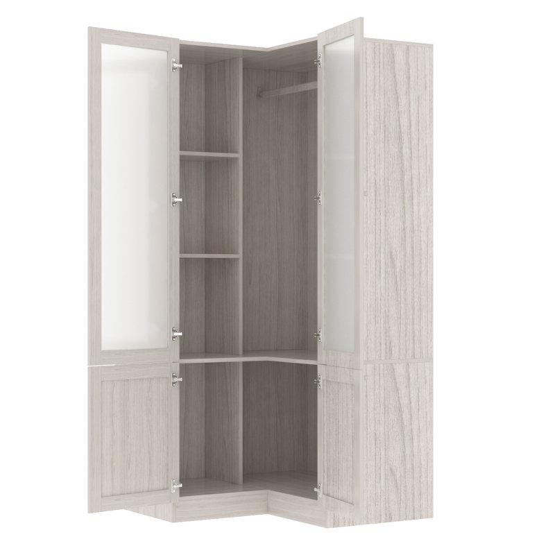 Armoire d'angle avec verre givré, rangement caché