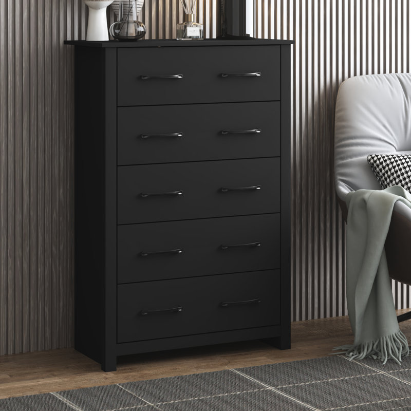Walter 5 Drawer 46.7" H Dresser, Black