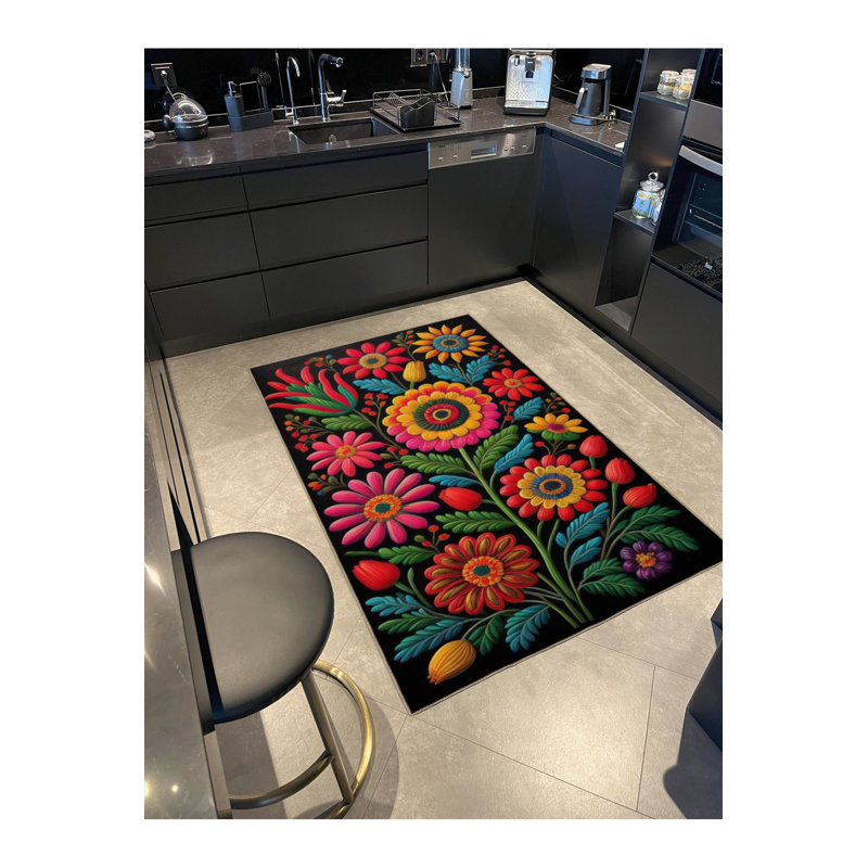 Tapis décoratif multicolore à motif floral rose et marguerite, Tapis de couloir 2 pi 6 po x 9 pi 10 po
