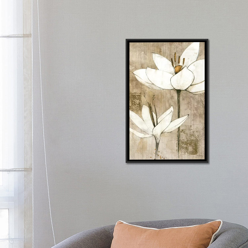 « crayon floral i », impression sur toile, H 26 po x l 18 po x P 1,5 po, Toile avec cadre noir, Pas de tapis