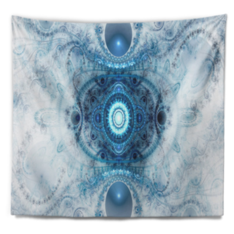 Tapisserie à motif fractal bleu ciel abstract, H 50 po x l 60 po