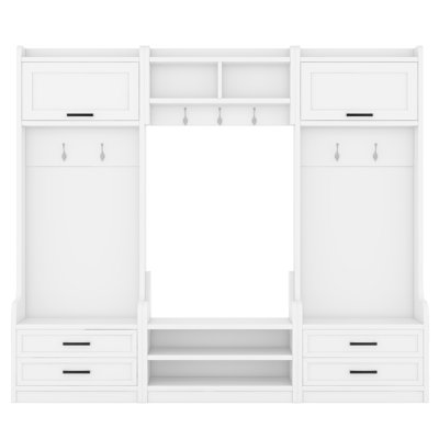4-in-1 Entryway Hall Tree with Coat Rack, Drawers, Cabinets & Hooks, Modular Storage Bench System, Shoe Bench for Entryway Hallway by Wildon Home
