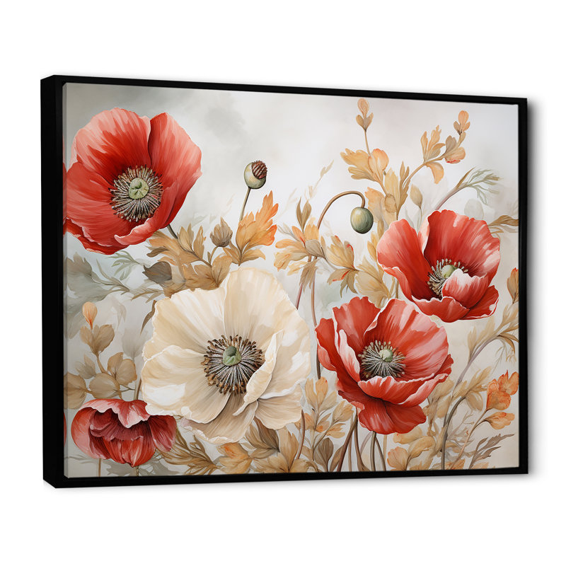 Charme des coquelicots dans Winter Delight II, Cadre flottant noir, H 12 po x l 20 po x P 1 po