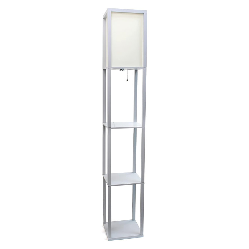 Modern Floor Lamp With Built-In Shelves And Linen Shade For Home Organization And Ambient Lighting