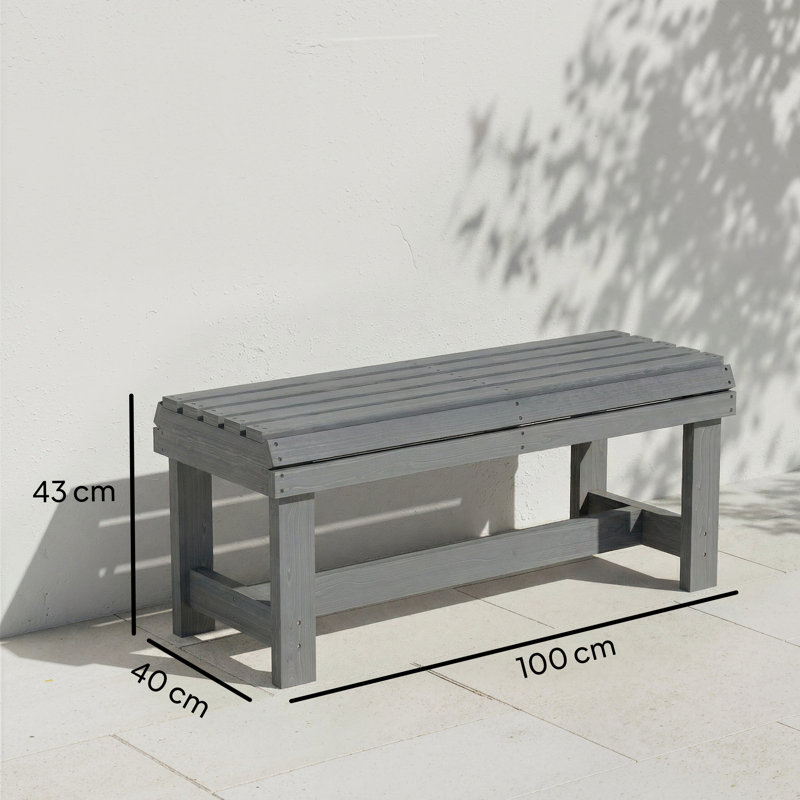 Solid Wood Fir Outdoor Bench, Grey Embossed